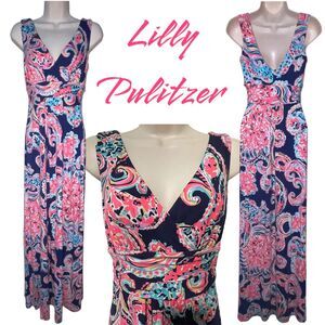 Lilly Pulitzer Sloane‎ 97176 women's pink navy Maxi knit jersey Dress Size small